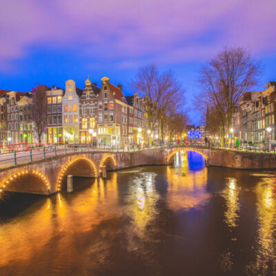 Landscape photography, view of typical Amsterdam city skyline, photo taken for illustration on website, brochure and social media