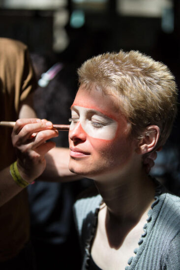 Event photography, festival photography, model getting ready with MUA before Rietveld Academie Fashion show, WOW Amsterdam