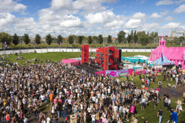Event photography, festival photography, aerial landscape view over the festival field at Milkshake festival in Westerpark Amsterdam