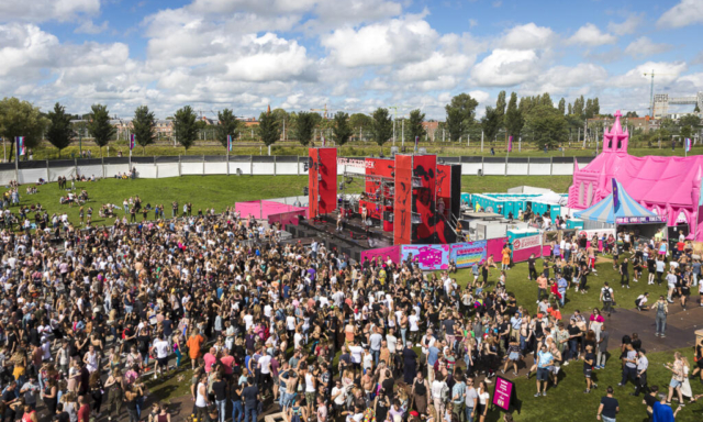Event photography, festival photography, aerial landscape view over the festival field at Milkshake festival in Westerpark Amsterdam
