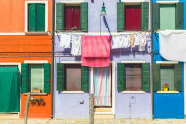 Landscape photography, view of the touristic fishermen village of Burano, Venice, Italy, photo taken for illustration on website, brochure and social media