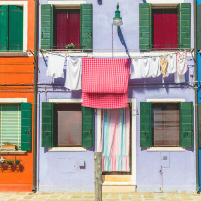 Landscape photography, view of the touristic fishermen village of Burano, Venice, Italy, photo taken for illustration on website, brochure and social media