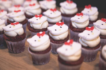 private photography, birthday photography, zoom on the Hello Kitty cupcakes at a birthday party, Amsterdam