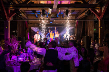 Corporate event photographer, Corporate party photography, colleagues are celebrating and dancing in front of a live concert during Manulife gala dinner party at Harbour Club, Amsterdam