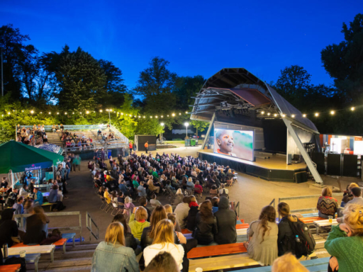 Event photography, festival photography, view of the audience at open-air screening at WCA 2018 (World Cinema Amsterdam Festival) Open Air Vondelpark Openluchttheater, Amsterdam