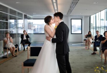 Wedding photography, bride photography, elopement photographer, couple photoshoot, a couple, bride and groom, is kissing after their marriage ceremony at Utrecht Gemeente (town hall)