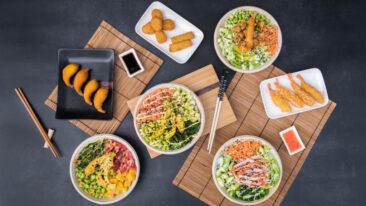Food and restaurant photography, branding and product photography, hero shot of mouthwatering, loempia / spring rolls, tempuras, and poke bowls, Amsterdam